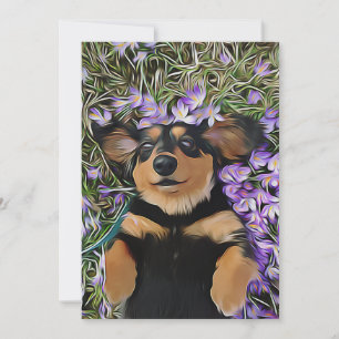 Convites Dachshund Deitado Em Flores Roxas