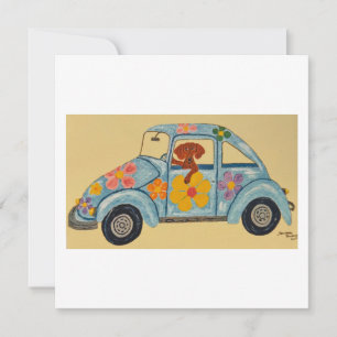 Convites Dachshund em carro hippie