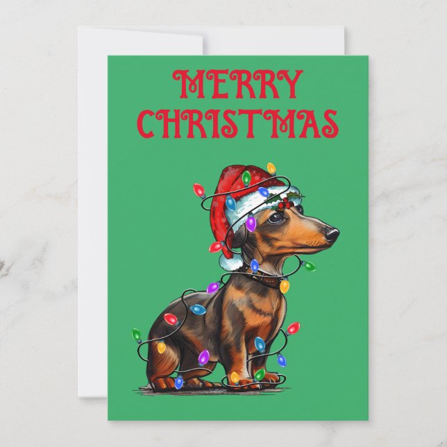CONVITES "DACHSHUND ENROLADO EM LUZES DE NATAL" (Frente)