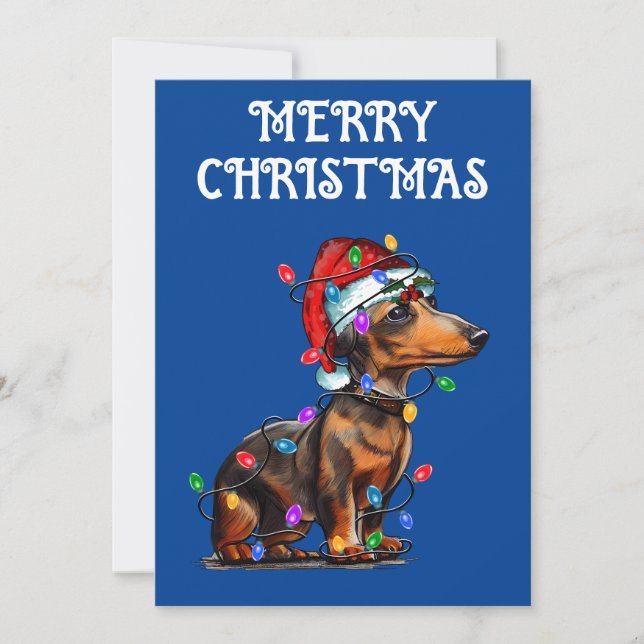 CONVITES "DACHSHUND ENVOLVIDO EM LUZES DE NATAL" (Frente)
