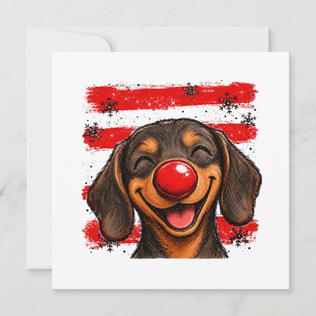 Convites Dachshund Listras de Natal Fofo (Frente)