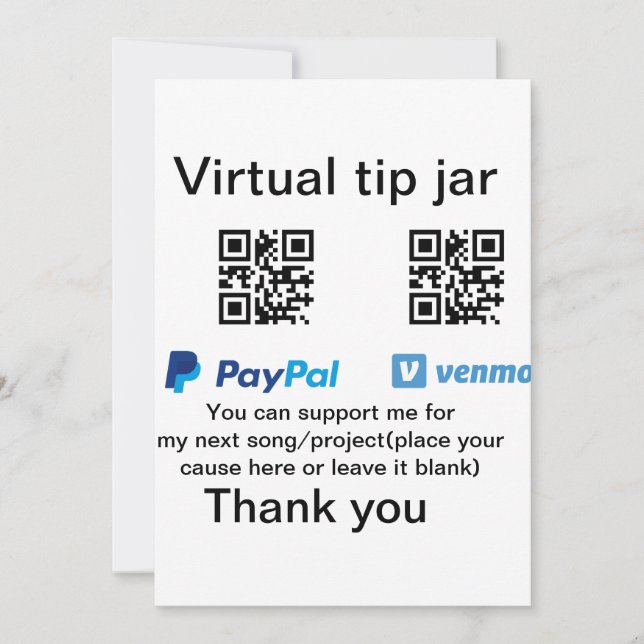 Convites Dádiva virtual jar q r código doação de moeda PayP (Frente)