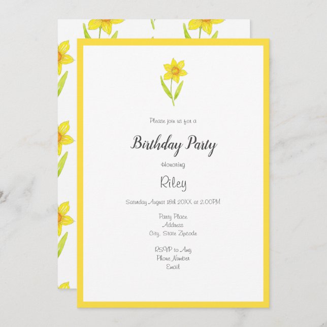 Convites Daffodil 2 e padrão aquarela (Frente/Verso)