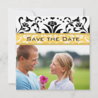 Daffodil Black Bubble Bee Damask Save Date (Daffod