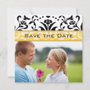 Convites Daffodil Black Bubble Bee Damask Save Date (Daffod