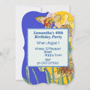 Convites Daffodil Floral aniversário de 40 anos Marinho Am