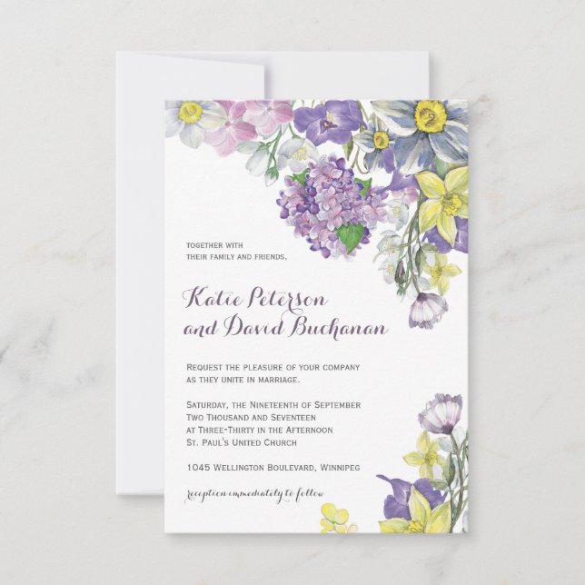 Convites Daffodil pintado mão do narciso da cor de água (Frente)