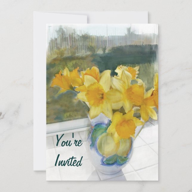 Convites Daffodils amarelos do primavera em uma janela (Frente)