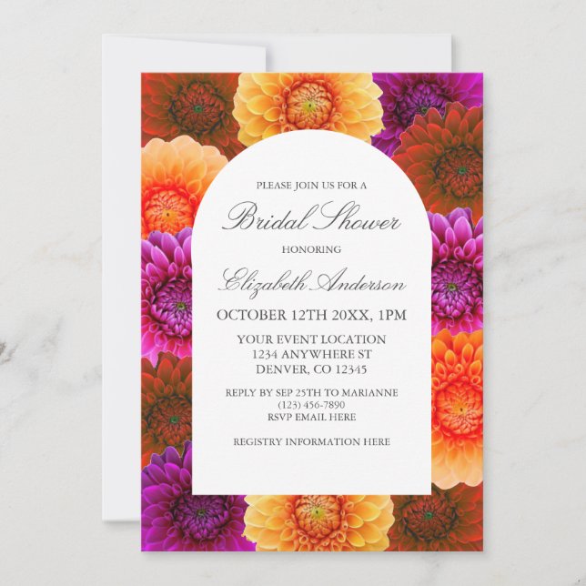 Convites Dahlia Autumn Floral Chá de panela (Frente)
