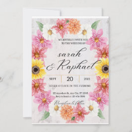 Convites Dahlia, cor-de-rosa, estrutura Watercolor casament