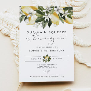 Convites DAHLIA Cute Aquarela Limão Primeiro Aniversário