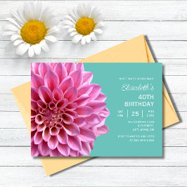 Convites Dahlia Floral Turquoise aniversário de 40 anos
