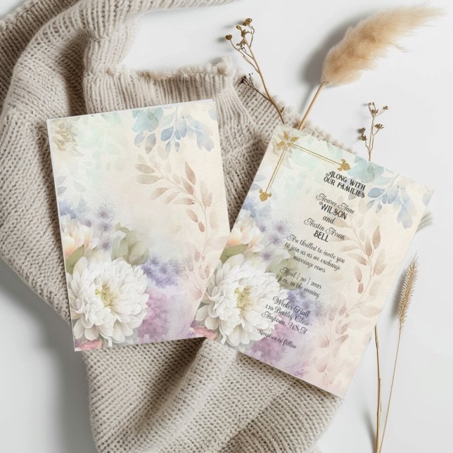 Convites Dahlias Brancas Com Acentos Roxos De Pastel (Criador carregado)