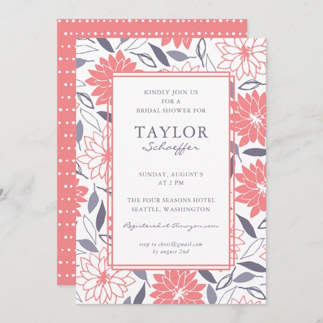 Convites Dahlias Floral Chá de panela (Frente/Verso)