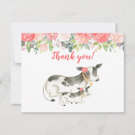 Convites Dairy Cow Floral Peony Obrigado pelas notas