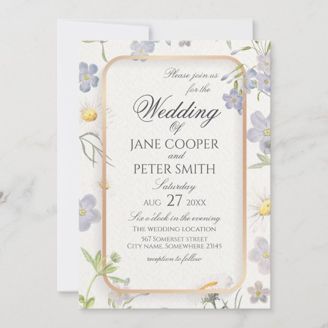 Convites Daisies and wildflowers floral Wedding Invitation (Frente)