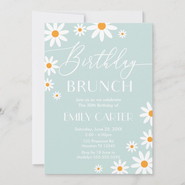 Convites Daisies Birthday Brunch Party Invitation (Frente)