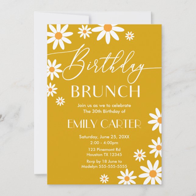 Convites Daisies Birthday Brunch Party mustard Invitation (Frente)