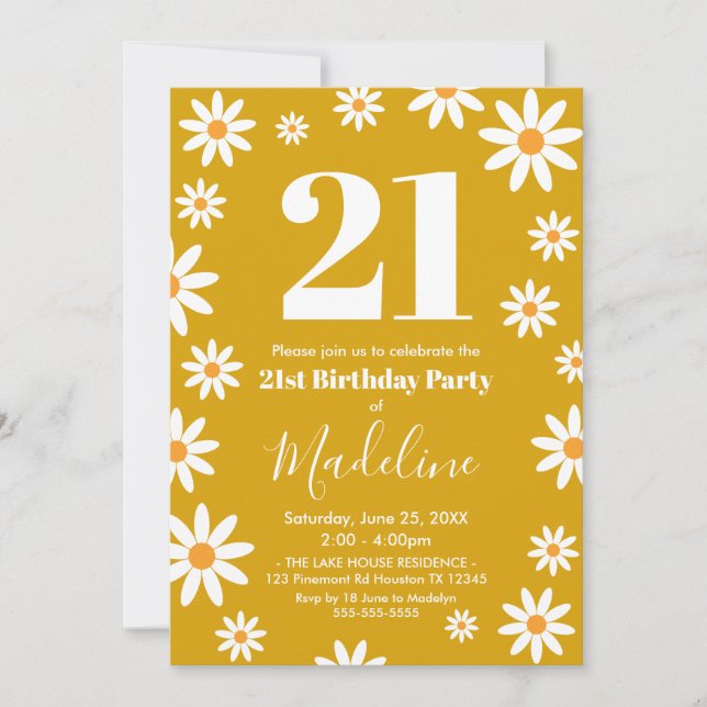Convites Daisies Birthday Party mustard Invitation (Frente)