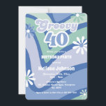 Convites Daisies de Ondas Retro Groovy 40th Blue Birthday<br><div class="desc">O Retro inspirou o aniversário de 40 anos Groovy com padrão de ondas retrorativas,  margaridas e fontes e cores boho.</div>