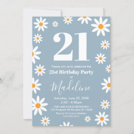 Convites Daisies Dusty blue Birthday Party Invitation