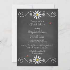 Convites Daisies Ladybugs Chá de panela Rustic Chalkboard
