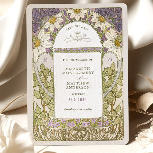 Convites Daisies Roxos Salvem Data Vintage Art Nouveau Much