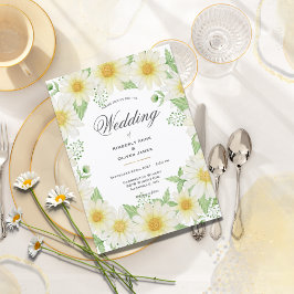 Convites Daisies Watercolor White Floral Modern Wedding Inv