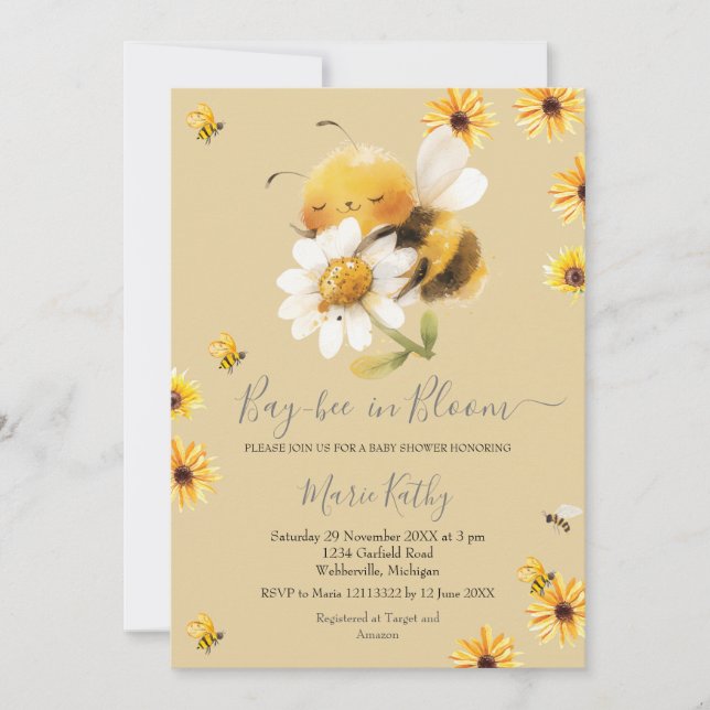 Convites Daisy and Bee Baby in Bloom Invitation (Frente)