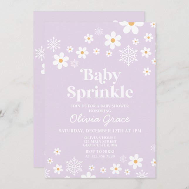 Convites Daisy and Snowflake Retro Baby Sprinkle (Frente/Verso)