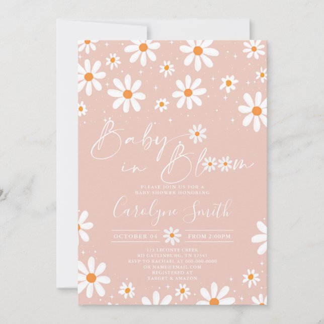 Convites Daisy Baby in bloom Boho Chá de fraldas Invitation (Frente)