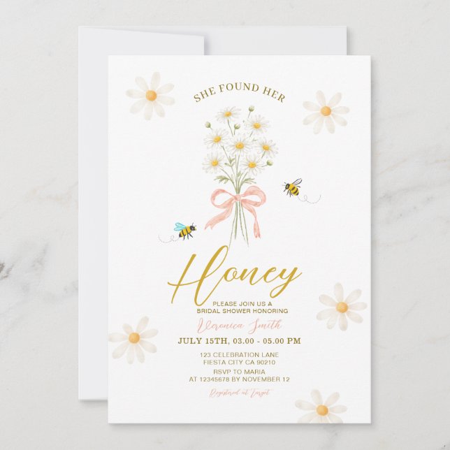 Convites Daisy Bee She Found Her Honey Bridal Shower (Frente)
