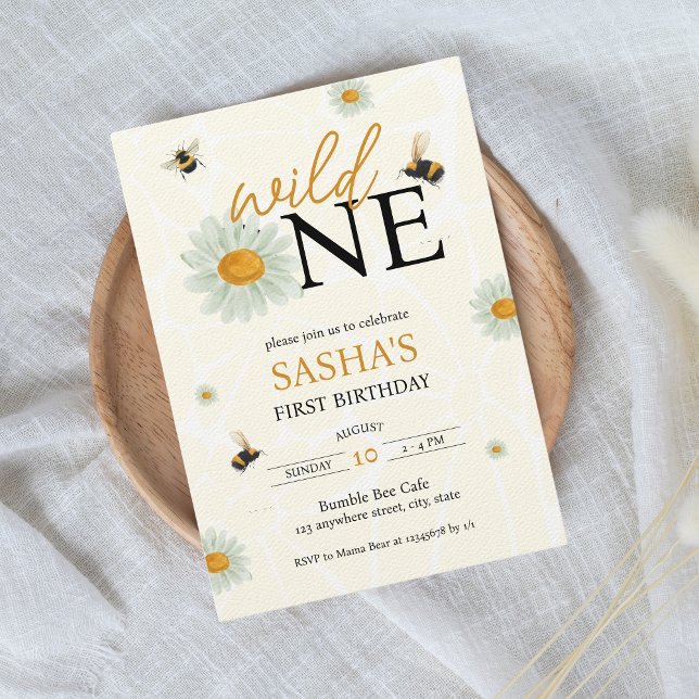 Convites Daisy Bee Wild One Girl's primeiro aniversario (Daisy Bees Wild one Girl's 1st birthday invitation)