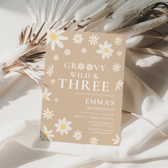Convites Daisy Beige Aniversário de criança (Criador carregado)