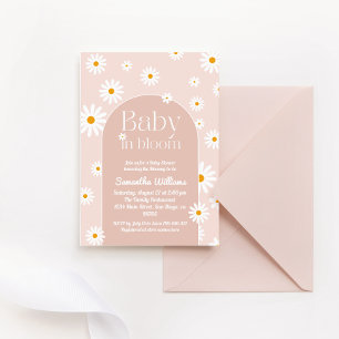 Convites Daisy Boho Baby em Chá de fraldas rosa-flor