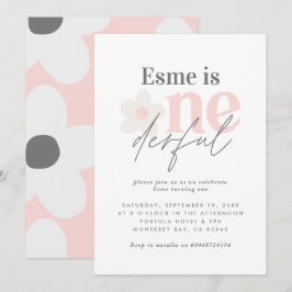 Convites Daisy Boho retro rosa giro no primeiro aniversário