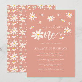 Convites Daisy Boho Wild One primeiro aniversario Peach