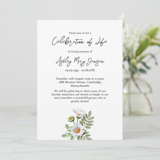 Convites Daisy Celebration of Life Funeral (Em pé/Frente)