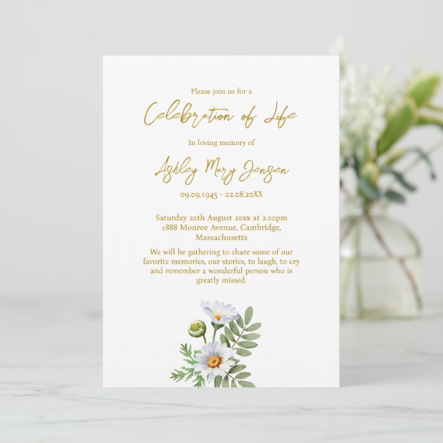 Convites Daisy Celebration of Life Funeral (Em pé/Frente)