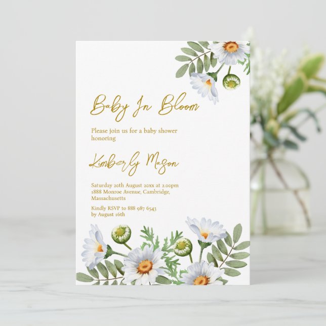 Convites Daisy | Chã de Bebê Baby em Flor (Em pé/Frente)