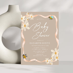 Convites Daisy e Bees Chá de fraldas castanho-palha