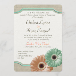 Convites Daisy e Burlap Mint e Peach