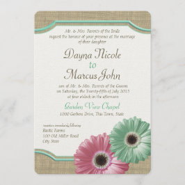 Convites Daisy e Burlap Mint Verde e Rosa