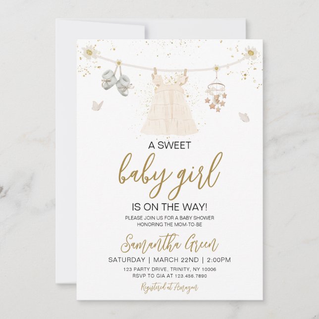 Convites Daisy, é um Chá de fraldas de roupas para bebês (Frente)