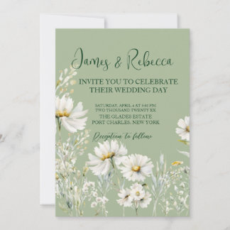 Convites Daisy Earthy Sage & Botanical Greenery Wedding 