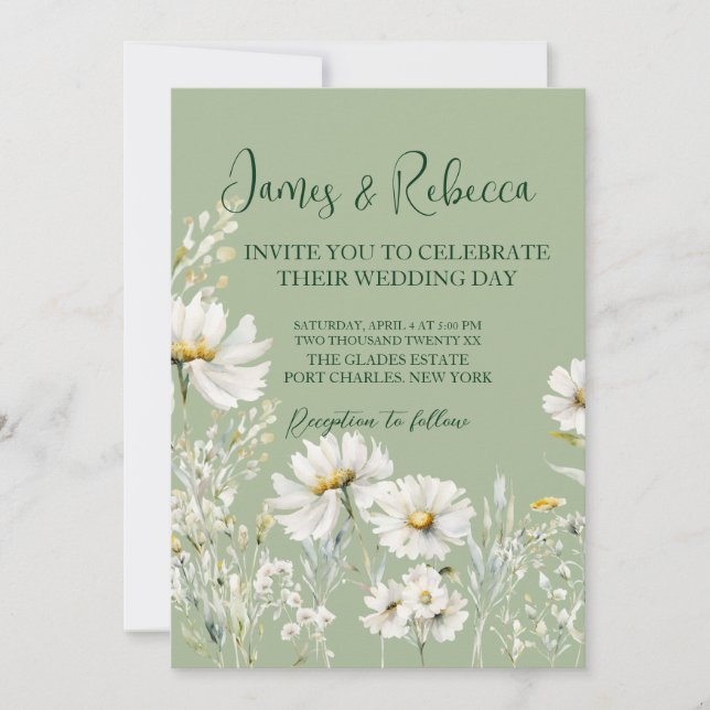 Convites Daisy Earthy Sage & Botanical Greenery Wedding  (Frente)