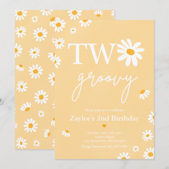 Convites Daisy Festa de aniversário Bohmian 2 Groovy Birthd (Frente/Verso)