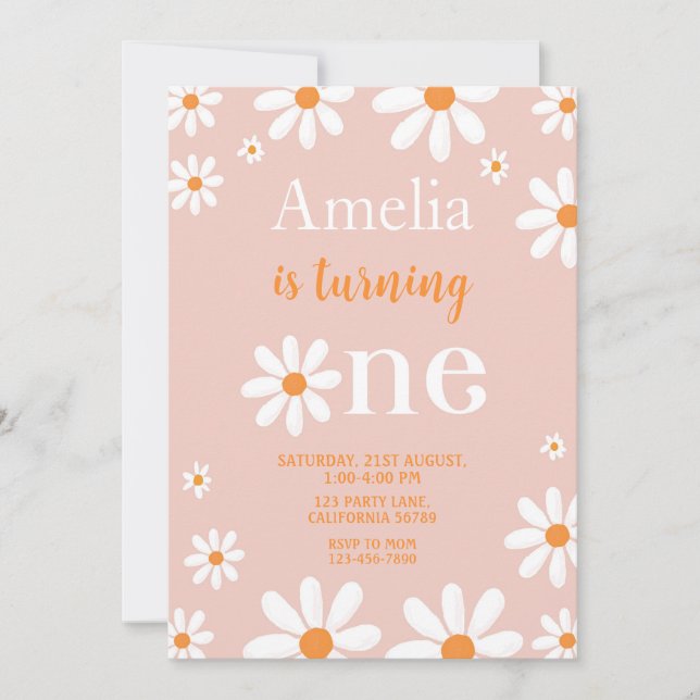 Convites Daisy First Birthday Invitation Daisy 1rua Invite (Frente)
