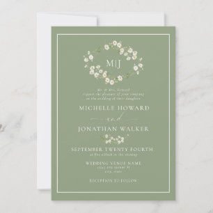 Convites Daisy Floral Wreath Formal Elegante Casamento