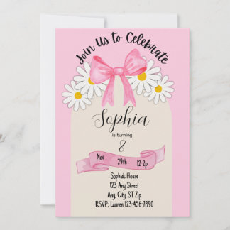 Convites Daisy Flower and Bow Birthday Invitation